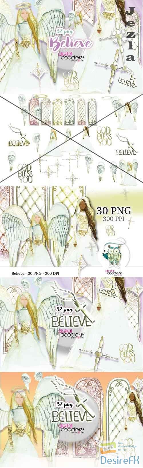 Believe Angel Watercolor Graphics - 254940