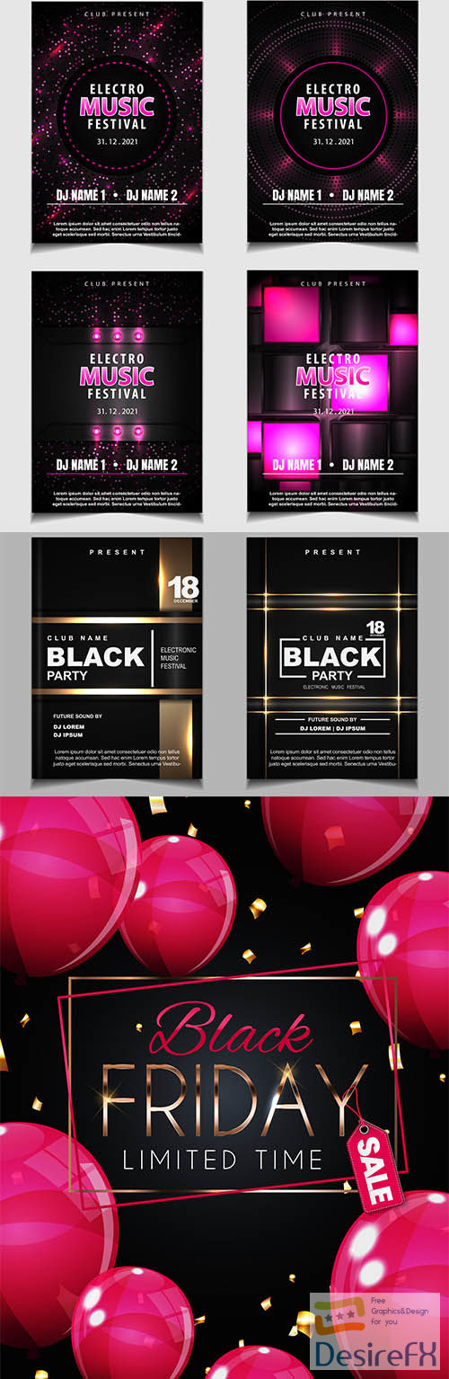 Black and pink night dance party music flyer or poster design
