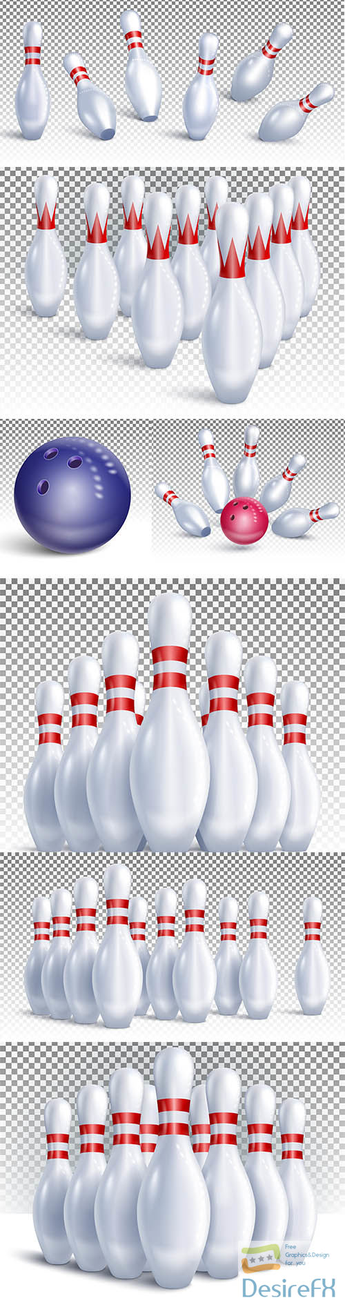 Bowling pins arranged for game and tournament front view