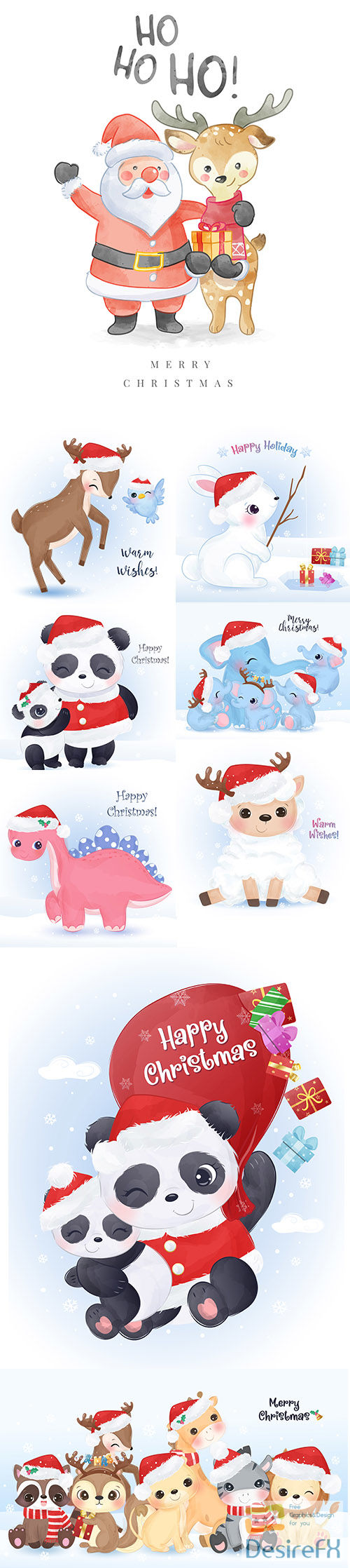 Christmas greeting card with cute animals