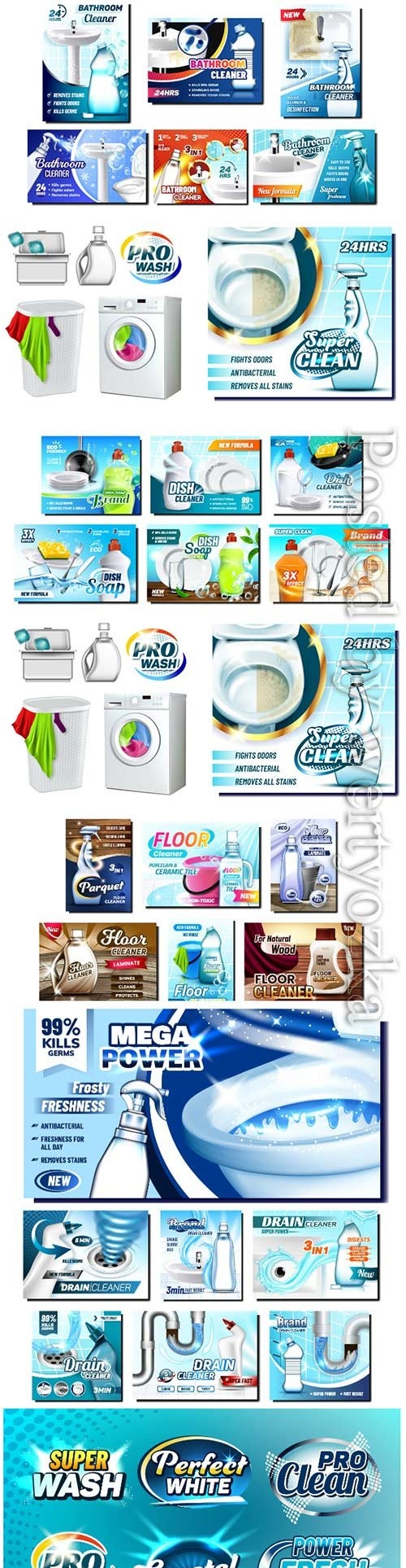 Cleaner creative promo banners vector set
