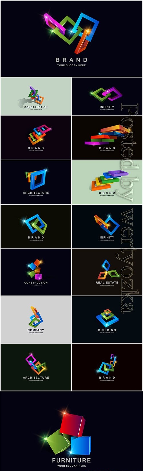 Construction buildings or 3d box square logo design premium vector