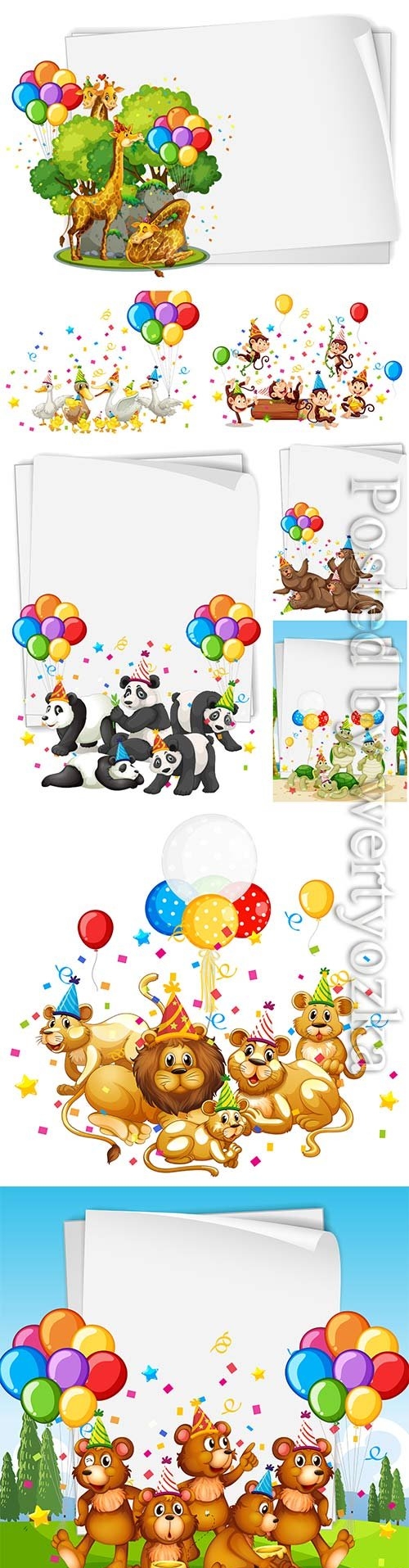 Cute animals in party theme premium vector