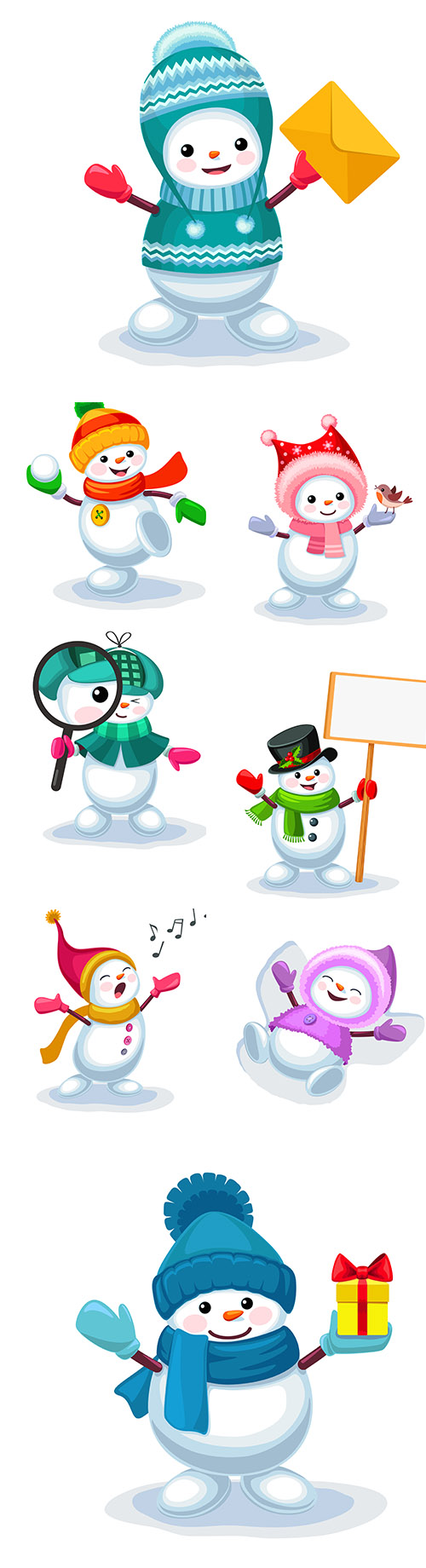 Cute snowman playing snowballs