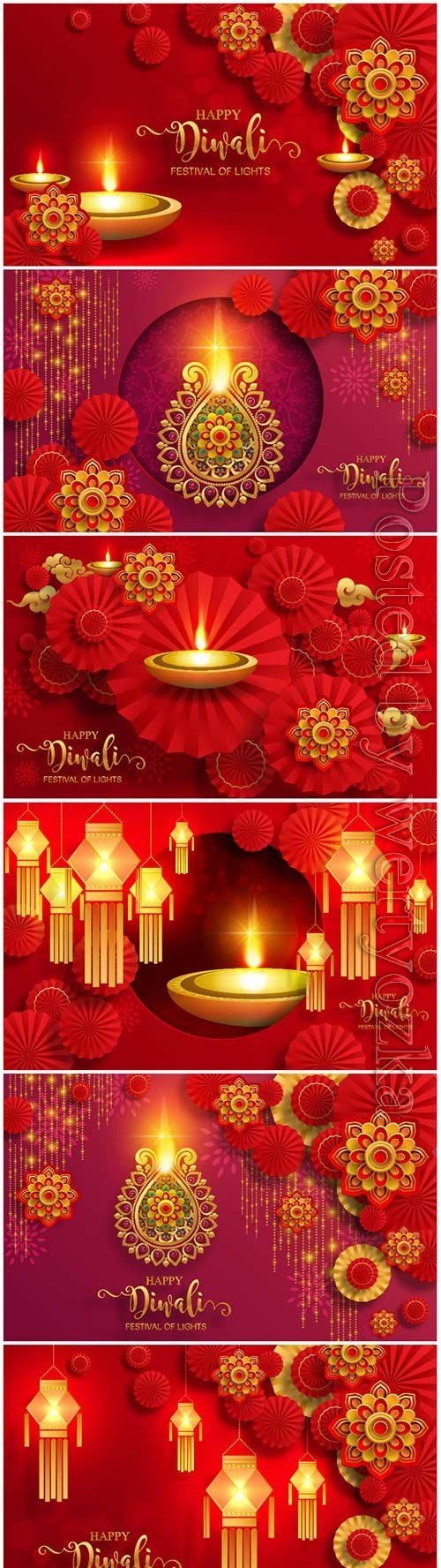 Diwali, deepavali or dipavali the festival of lights india with gold diya vector patterned