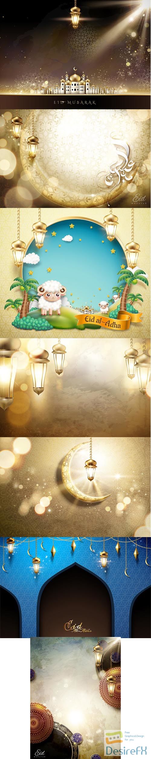 Eid al adha design with hanging lanterns