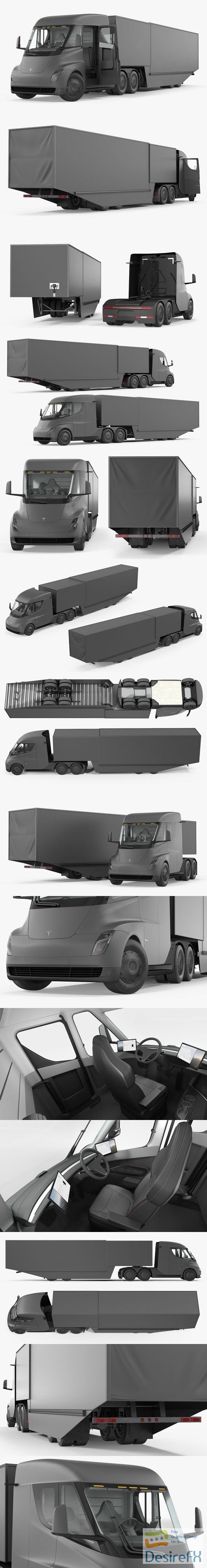 Electric Semi Truck Tesla with Trailer Rigged 3D Model