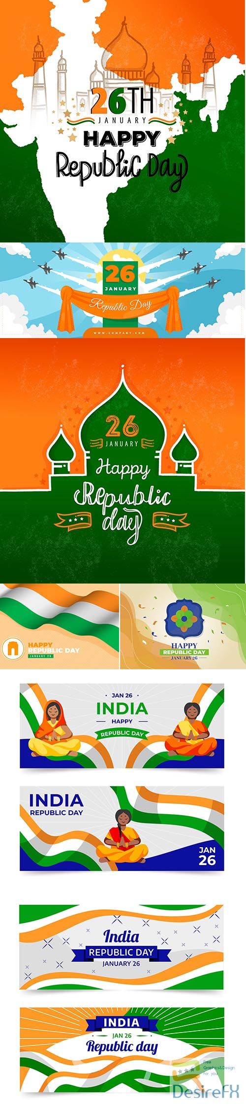 Flat design india republic day banner