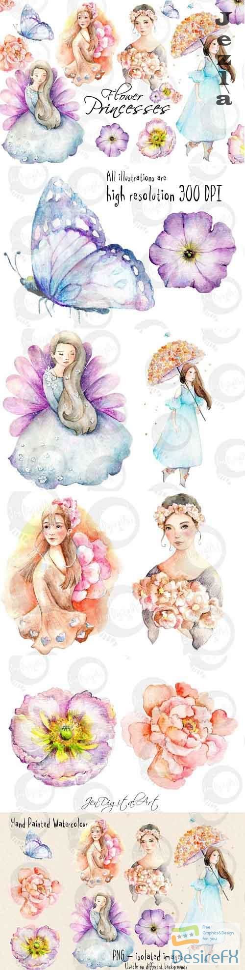 Flower Princesses | Watercolor Illustrations - 1022232