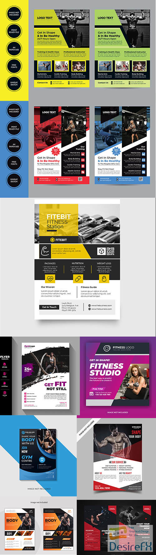 Gym and fitness flyer template collection Vol 3