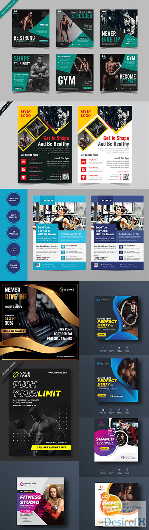 Gym and fitness flyer template collection Vol 4