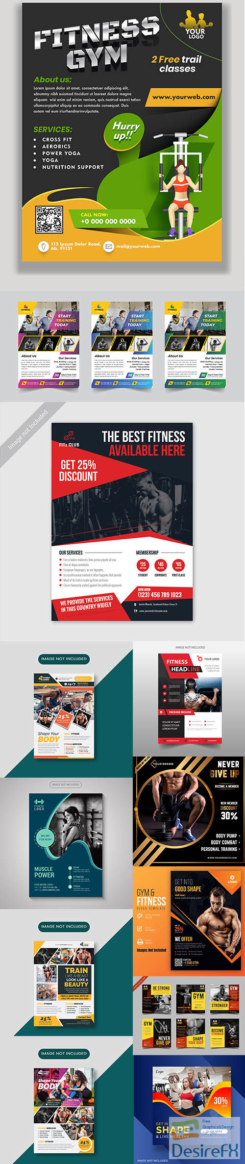 Gym and fitness flyer template collection Vol 5