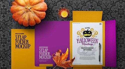 Halloween Autumn Stationery Flap Folder Mockup