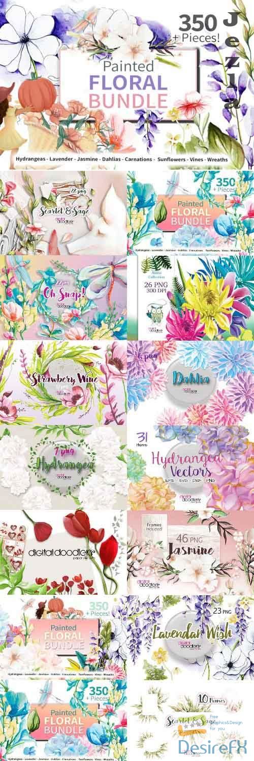 Hand Painted Floral Graphics Bundle