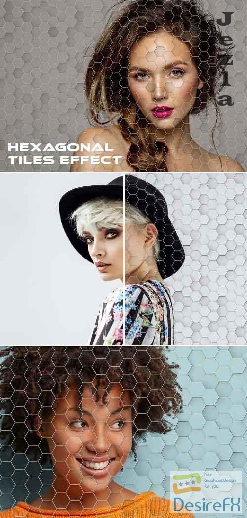 Hexagonal Tiles Wall Photo Effect Mockup 391326380