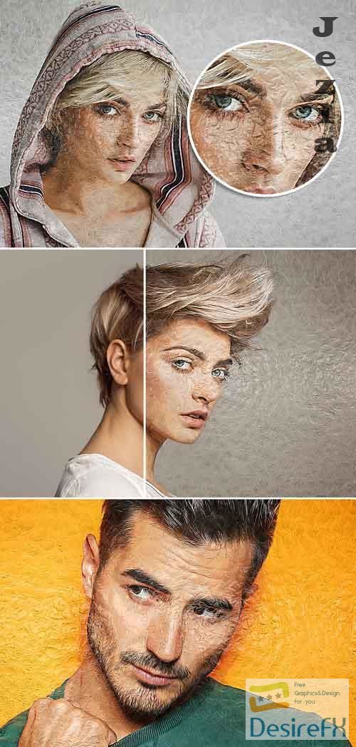 Oil Paint Photo Effect on Cracked Wall Surface Mockup 391334719