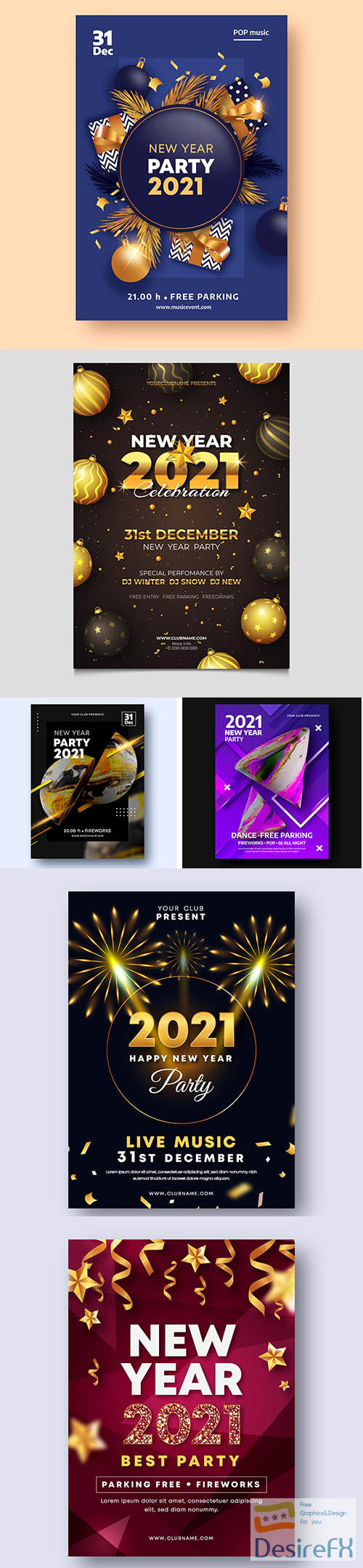 Realistic new year 2021 party flyer template