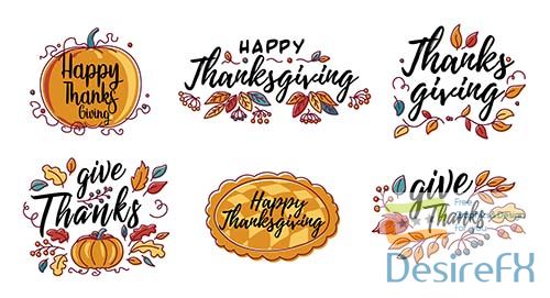 Set of hand drawn happy thanksgiving typography object