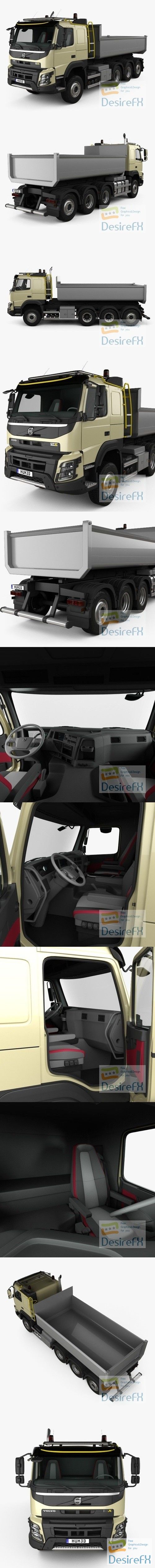 Volvo FMX Tridem Tipper Truck with HQ interior 2013 3D Model