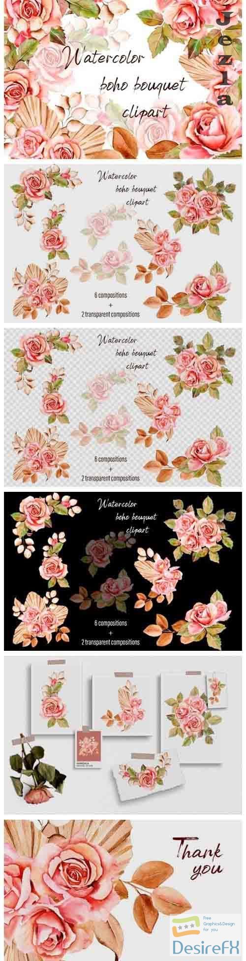 Watercolor bouquet pink roses - 1037713