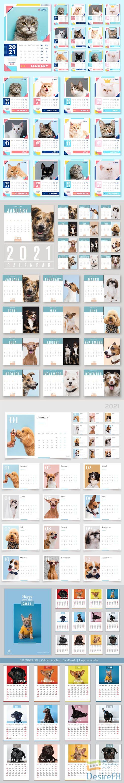 2021 Calendars Vector Templates with Cute Animals