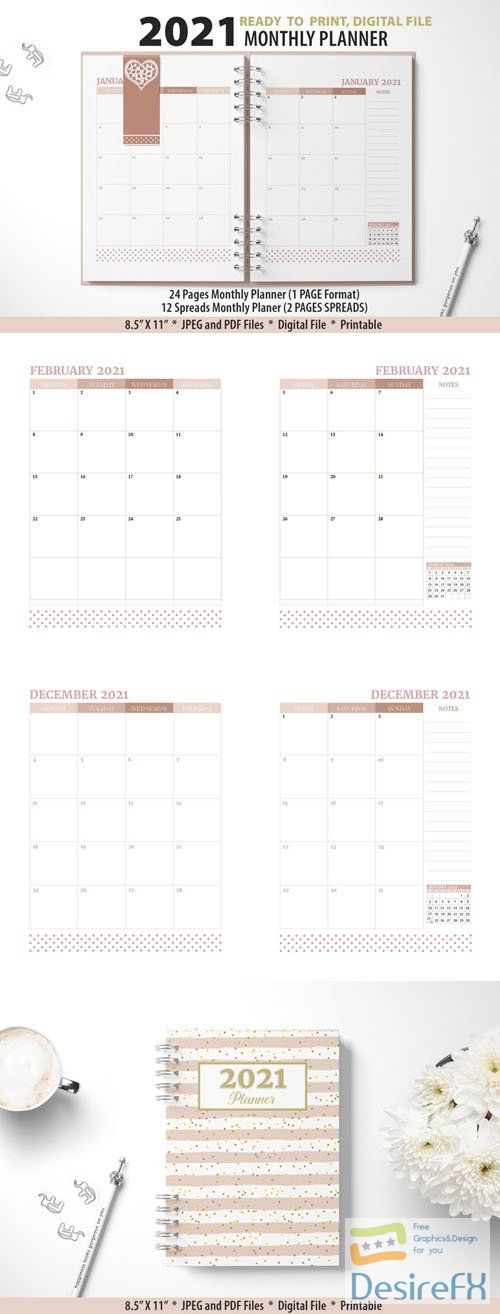 2021 Monthly Planner Printable Templates 12-Months