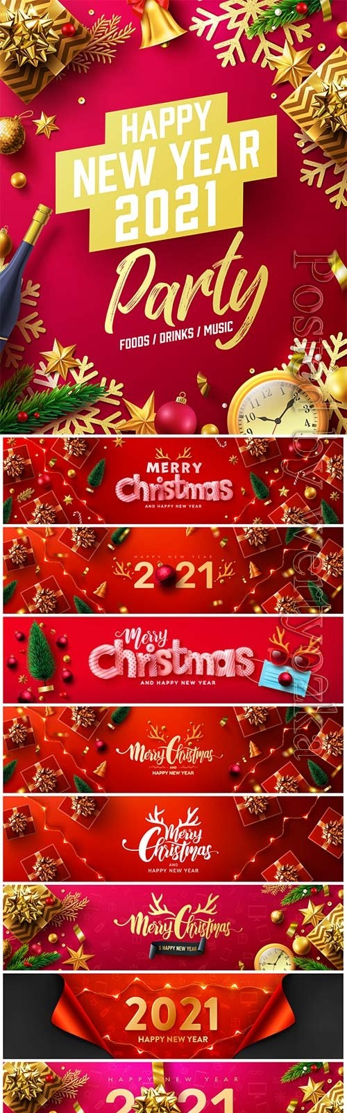 2021 new year promotion poster or banner with red gift box,christmas element