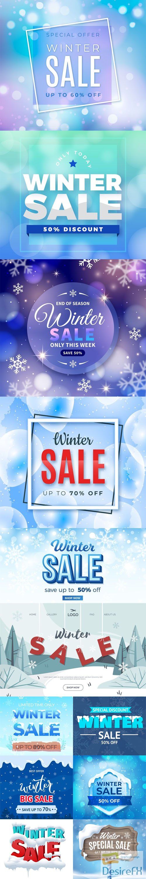 12 Winter Sales Backgrounds Collection in Vector