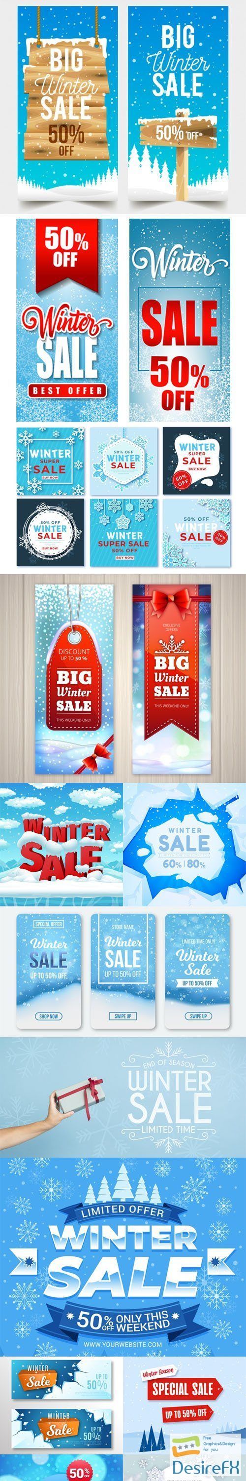 14 Winter Sales Banners & Backgrounds Collection in Vector