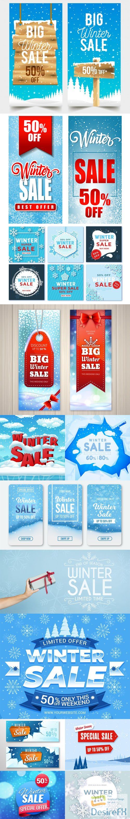 14 Winter Sales Banners &amp; Backgrounds Collection in Vector