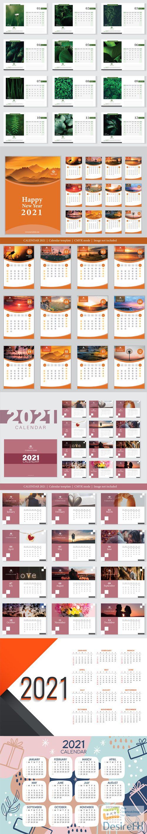 8 Modern Professional 2021 Calendar Design Vector Templates