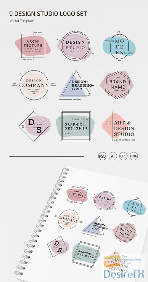 9 Design Studio Logo Set Vector Templates + PSD