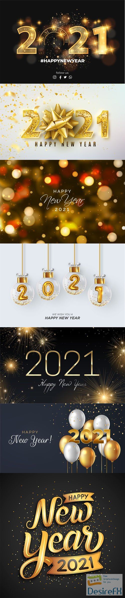 7 Happy New Year 2021 Backgrounds in Vector