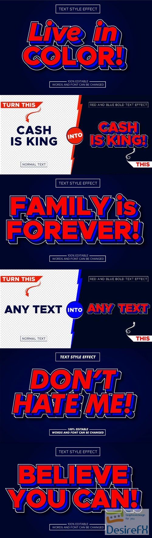 Red &amp; Blue Bold Vector Text Style Effect