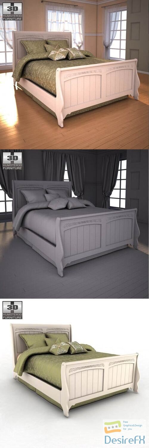 Ashley Cottage Retreat Full Sleigh Bed 3D Model
