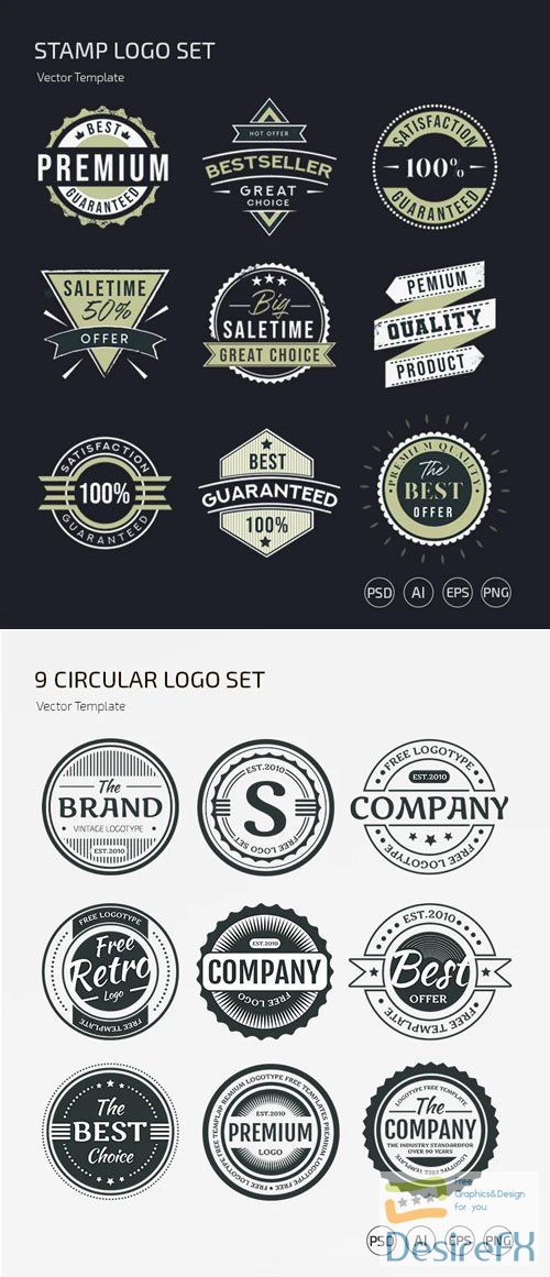 18 Stamp Logos Vector Templates + PSD