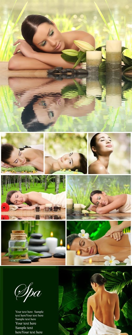 Beautiful women and spa backgrounds stock photo