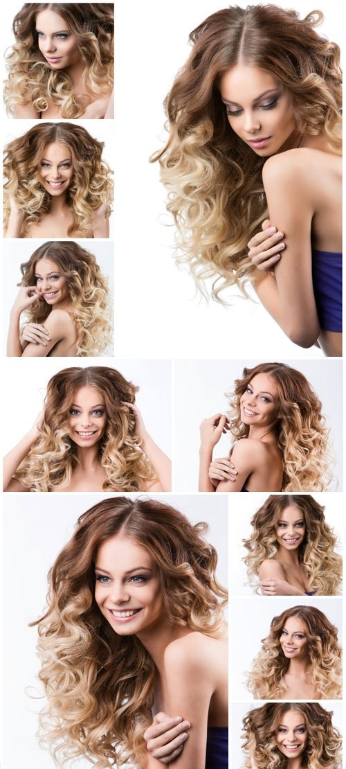 Blonde girl with curly hair stock photo