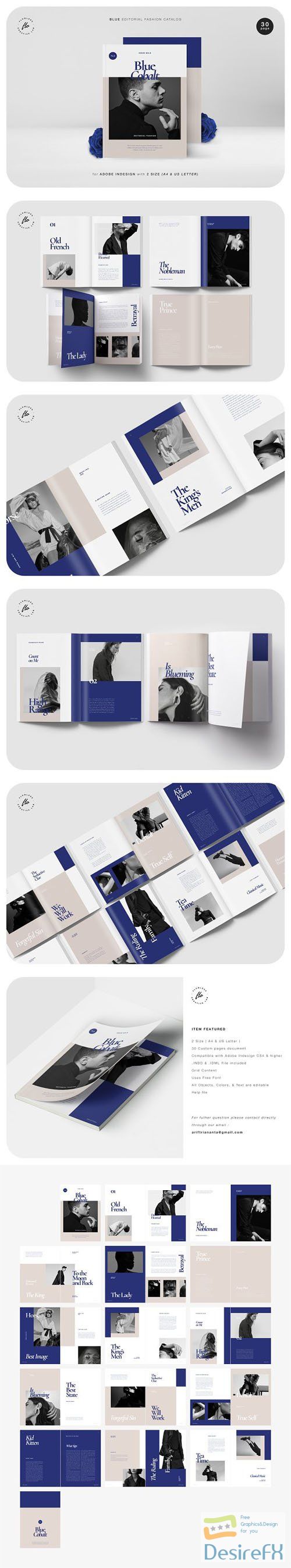 Blue Editorial Fashion Catalog Indesign INDD Templates A4/US Letter