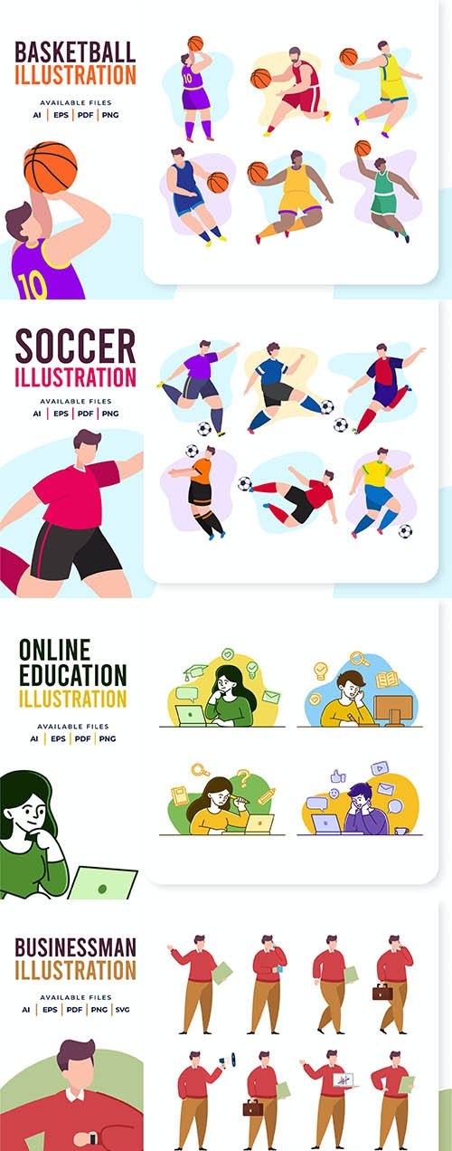 Businessman, educations and sports People Vector Illustrations
