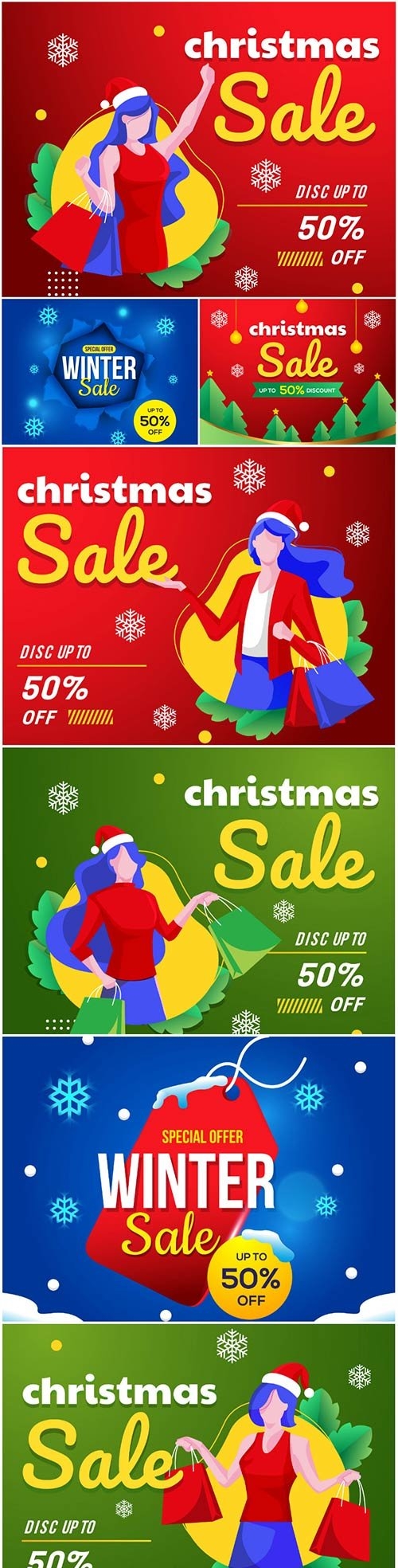Christmas sale banner with women shopping background