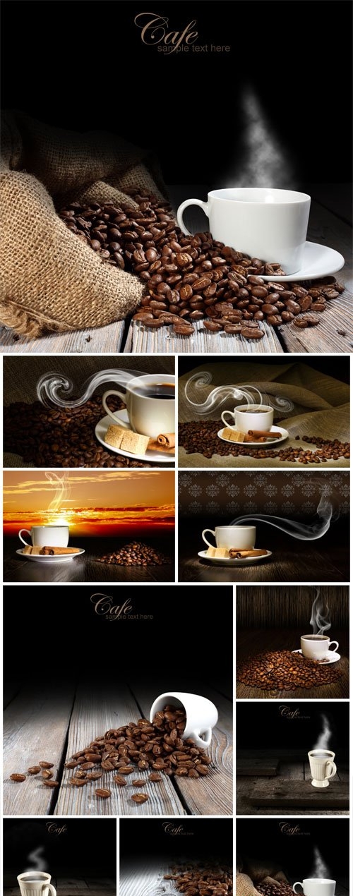 Coffee on wood background stock photo