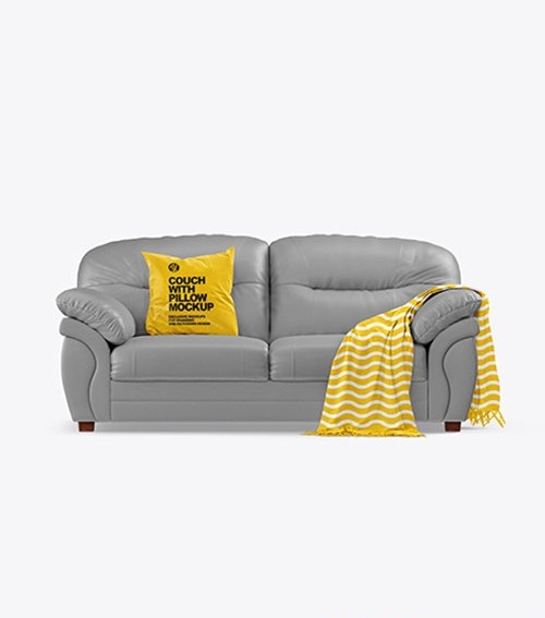 Couch with Pillow and Blanket Mockup 55757