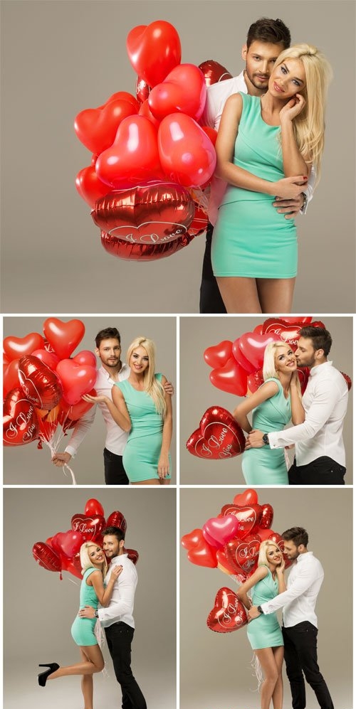Couple in love with balloons stock photo