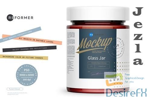 CreativeMarket - Glass Jar with Strawberry Jam Mockup 5529606