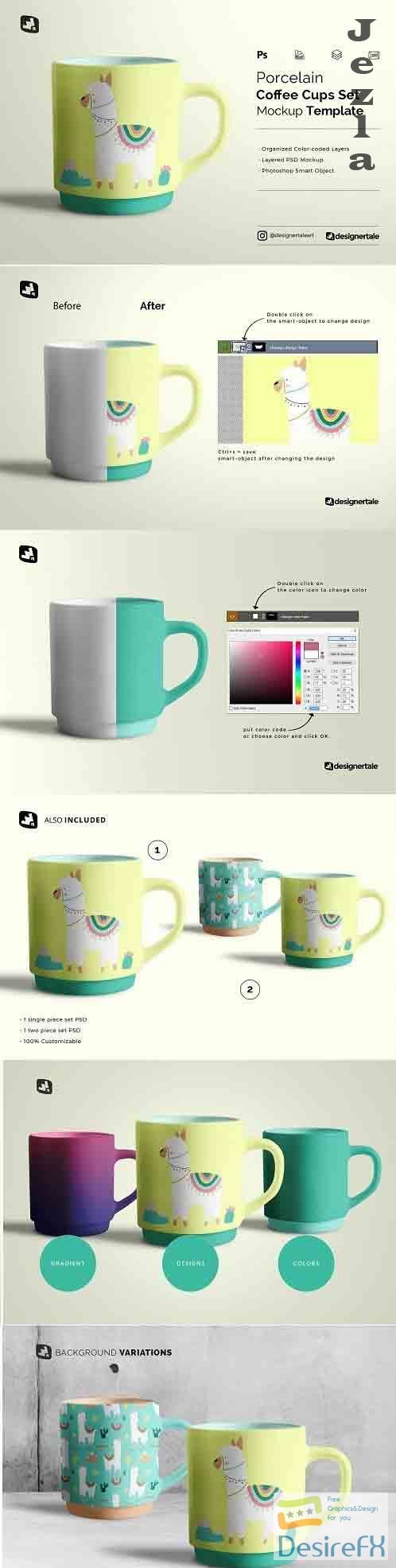 CreativeMarket - Porcelain Coffee Cups Set Mockup 5188654