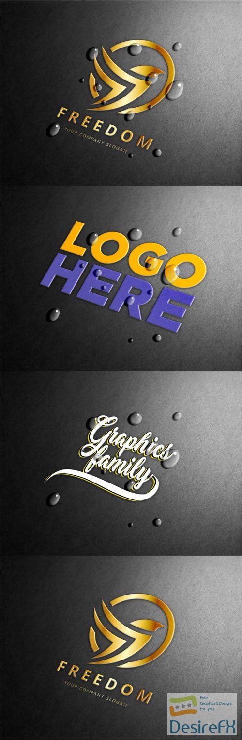 Embossed Logo PSD Mockups with Water Drops