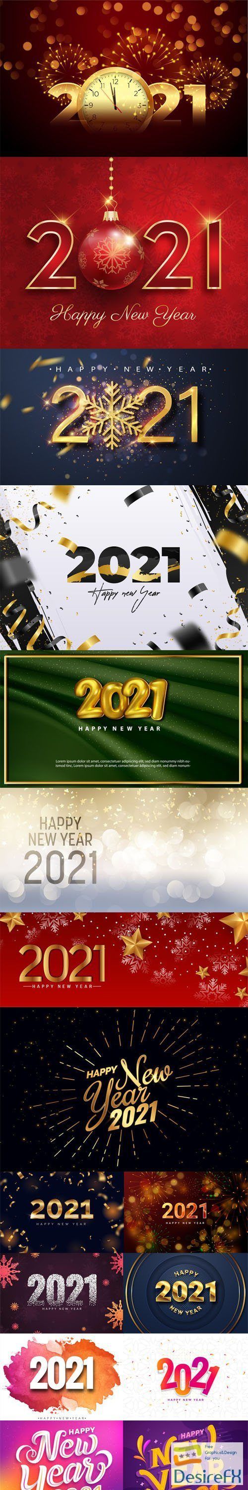 16 Happy New Year 2021 Backgrounds & Lettering Templates in Vector
