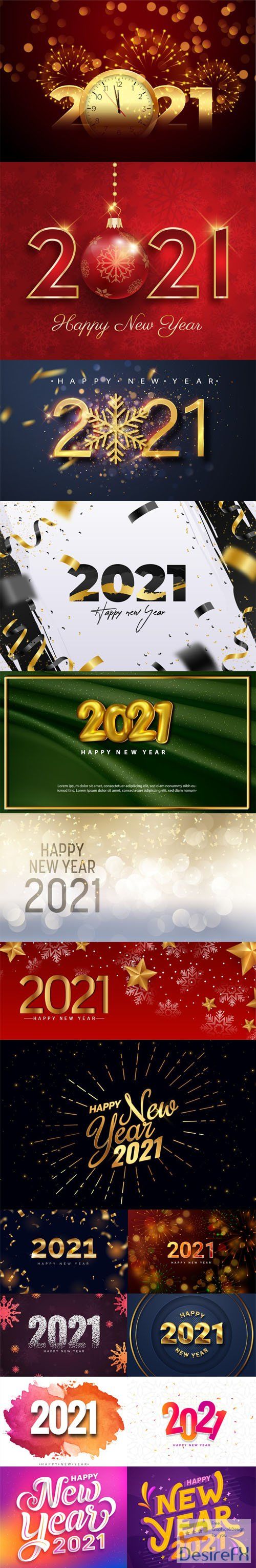 16 Happy New Year 2021 Backgrounds &amp; Lettering Templates in Vector