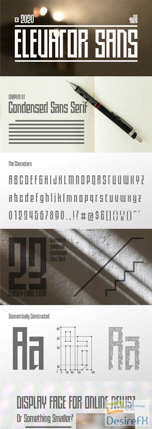 Elevator - Condensed Geometric Sans Serif Font